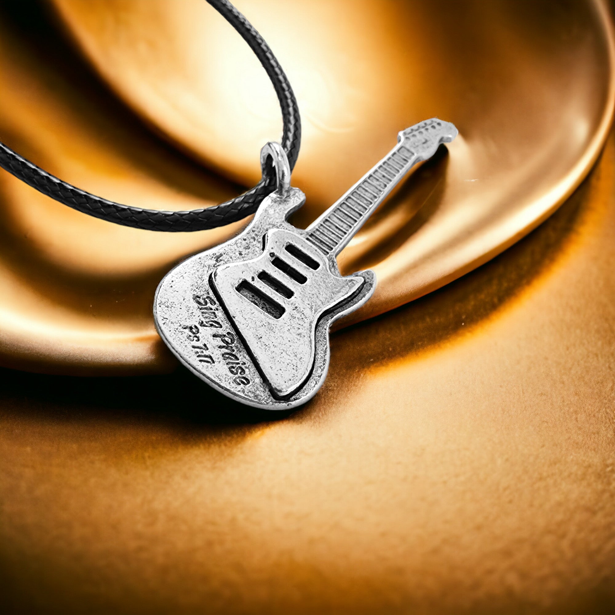 Electric Guitar Sing Praise Silver Necklace