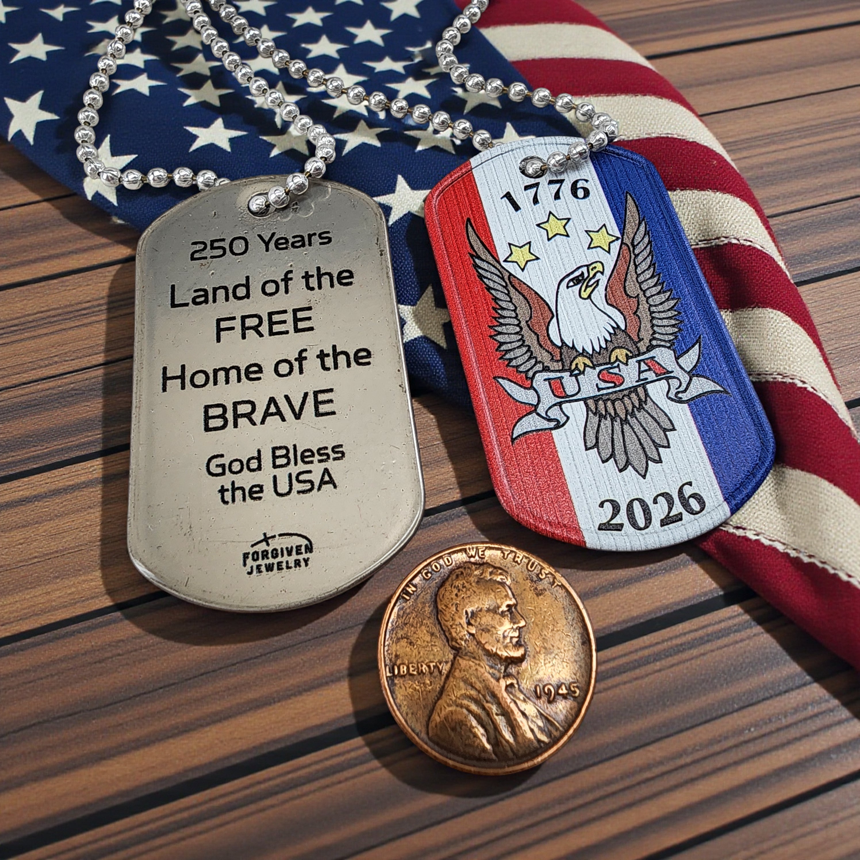 Dog Tag Necklace USA Flag Necklace America 250 Eagle – Forgiven