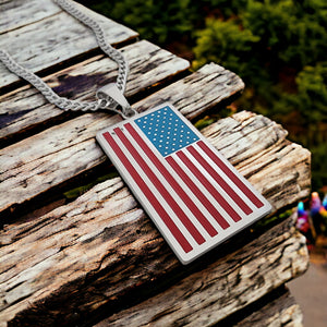 USA Flag Tag Stainless Steel Curb Chain Necklace