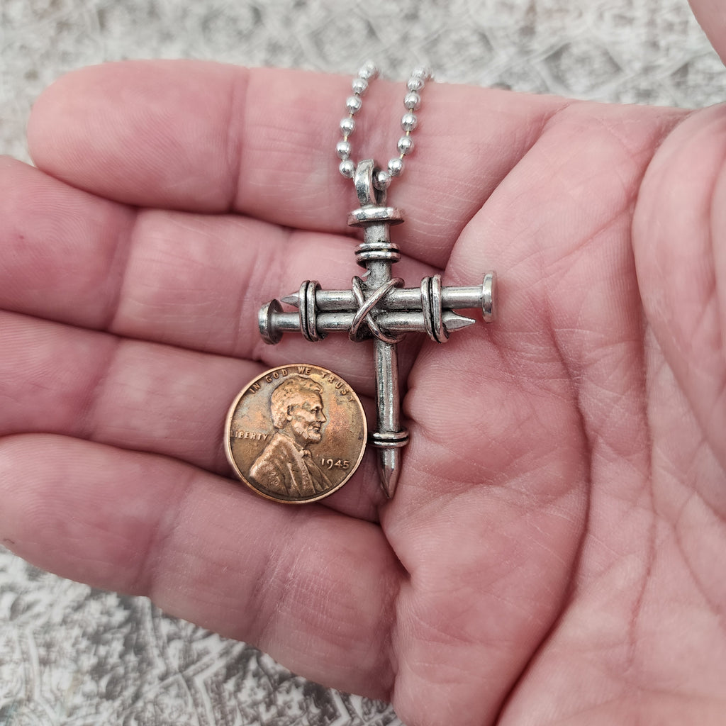 Pewter Nail Cross Necklace