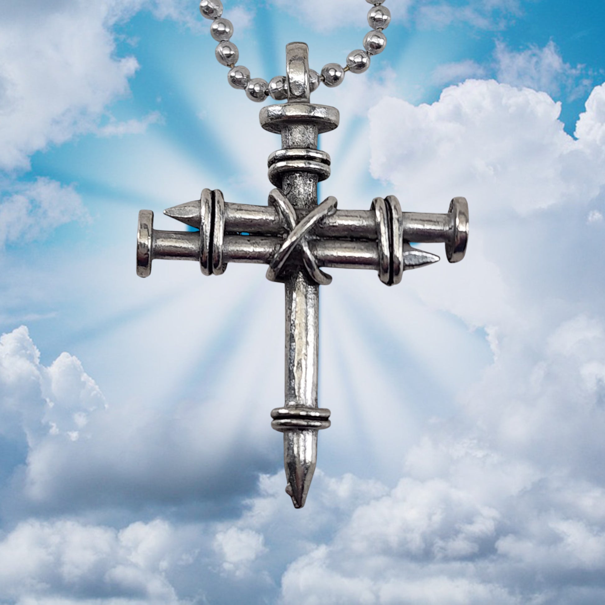 Pewter Nail Cross Necklace