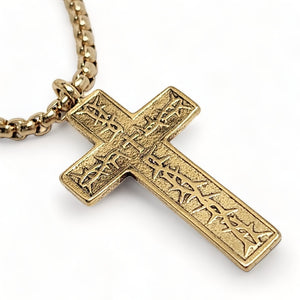 Thorns Cross Gold Metal Finish Pendant Gold Heavy Chain Necklace