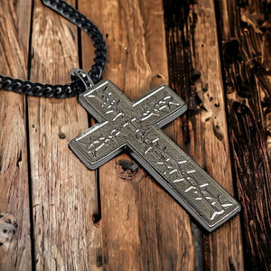 Thorns Cross Dark Metal Finish Pendant Dark Curb Chain Necklace