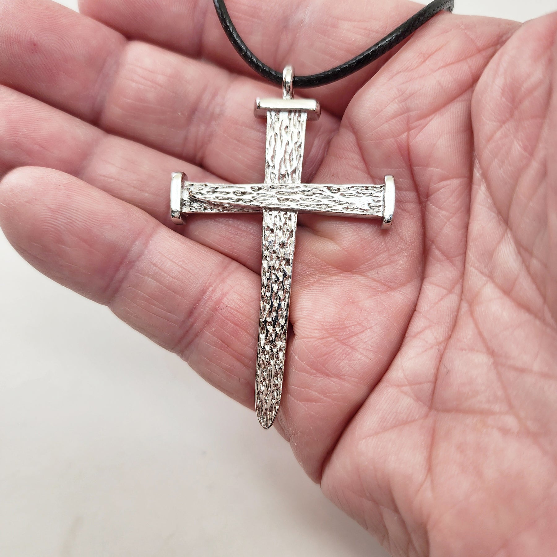 Leo Nail Cross Gunmetal Finish Pendant (Leo-gm) Black Cord Necklace