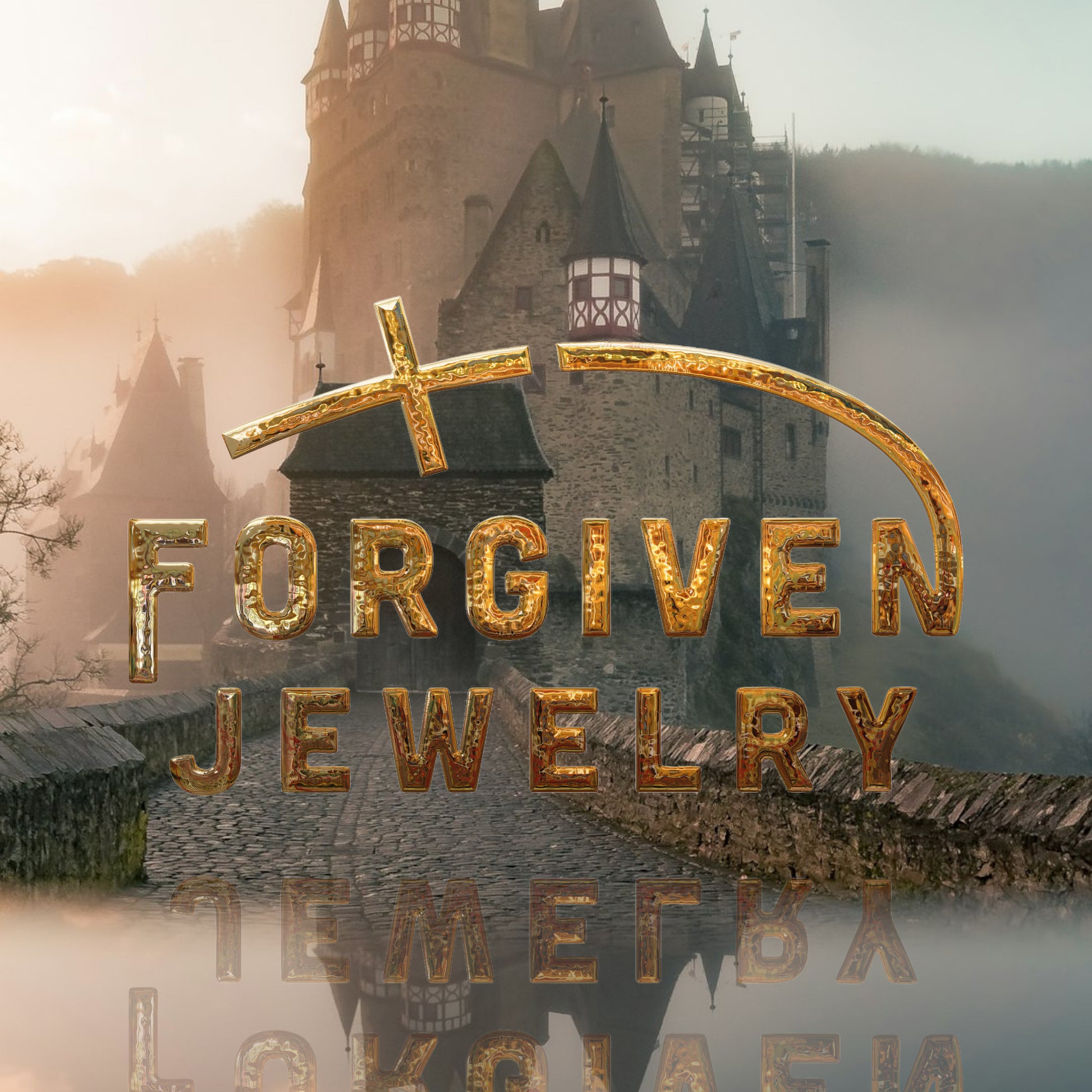 Shield with Cross Pendant Necklace Rose Gold Metal Finish