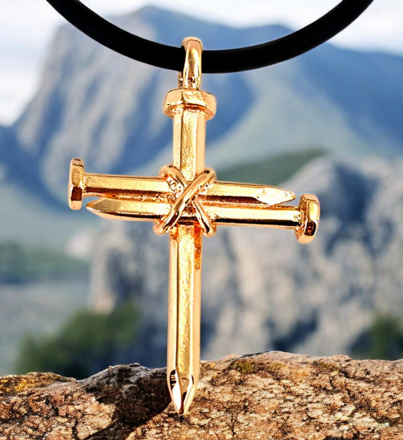 Antique Nail Cross Necklace In Rose Gold