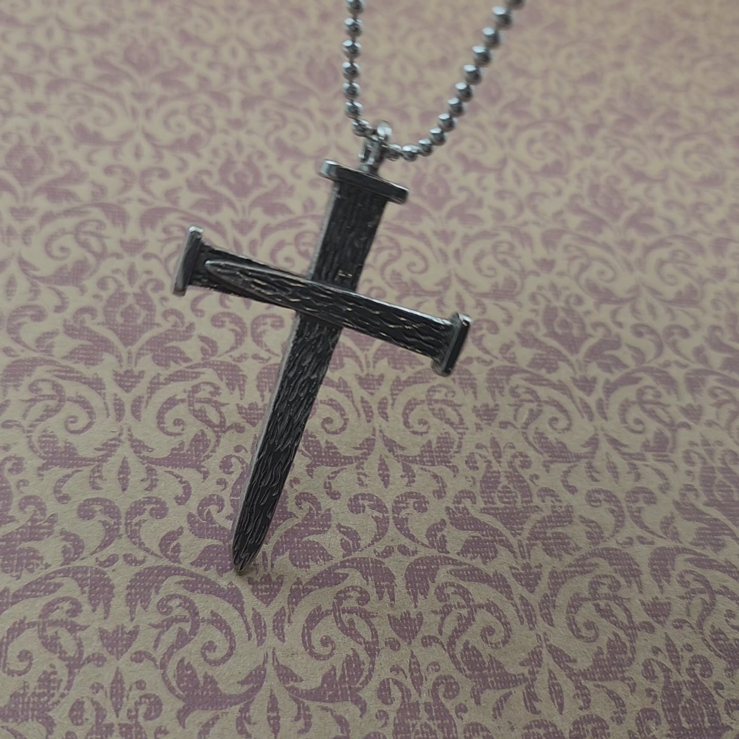 Leo Nail Cross Antique Silver Metal Finish Pendant (leo-bc) Ball Chain Necklace