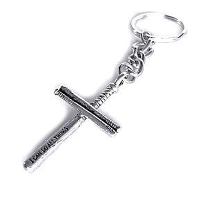 Softball Bat Cross Key Chain Antique Pewter - Forgiven Jewelry