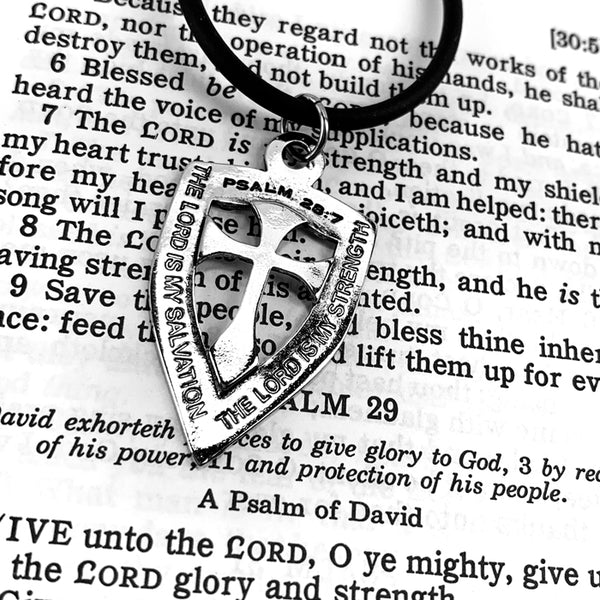 Shield with Cross Pendant Necklace Rhodium Metal Bling Finish - Forgiven Jewelry