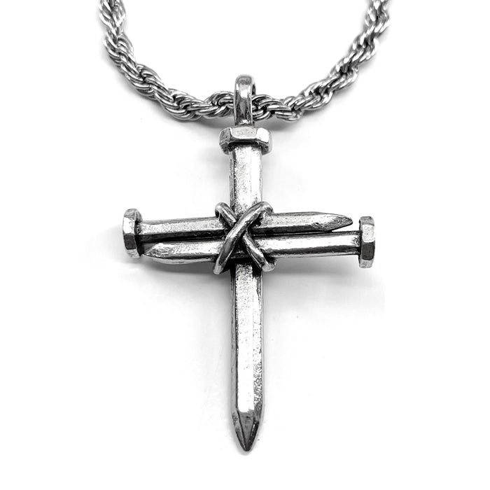 Nail Cross Necklace On Rope Chain - Forgiven Jewelry
