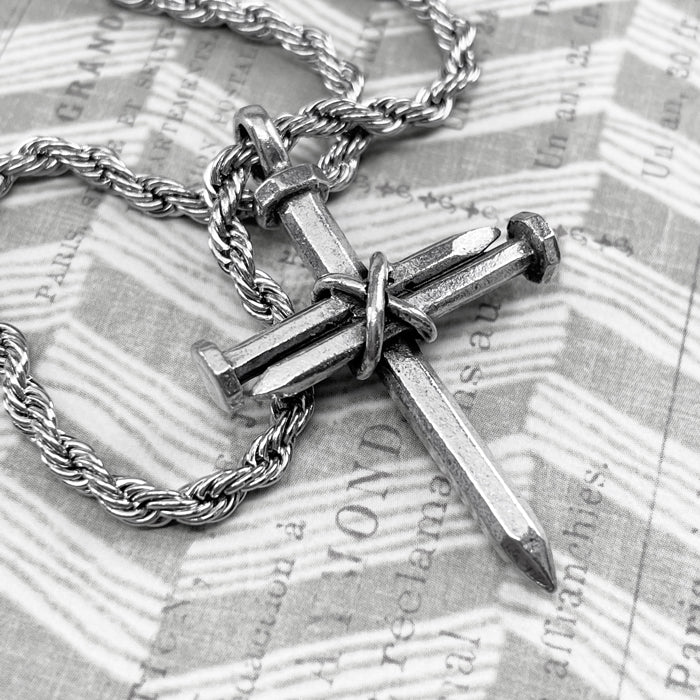 Nail Cross Necklace On Rope Chain – Forgiven Jewelry