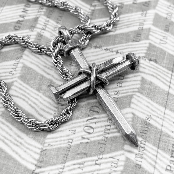 Nail Cross Necklace On Rope Chain - Forgiven Jewelry