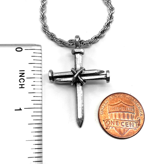 Nail Cross Necklace On Rope Chain - Forgiven Jewelry