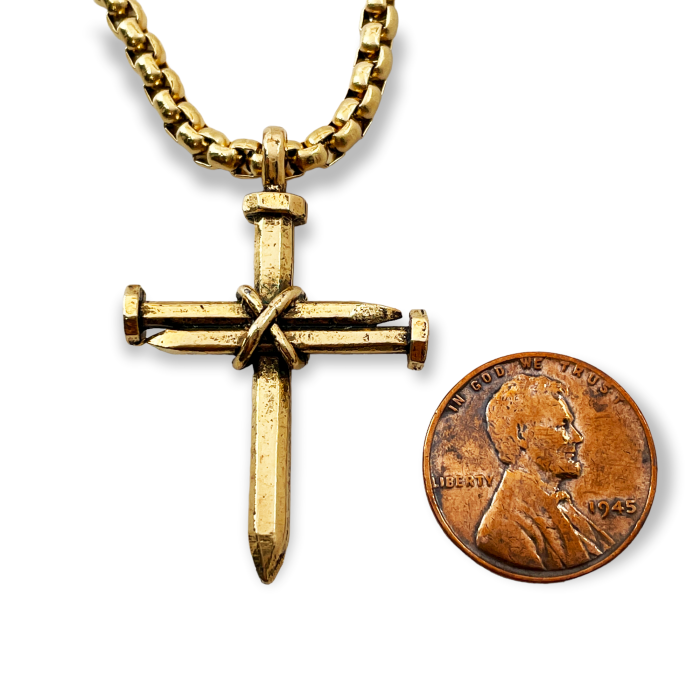 Nail Cross Gold Metal Finish Pendant Gold Finish Heavy Chain Necklace