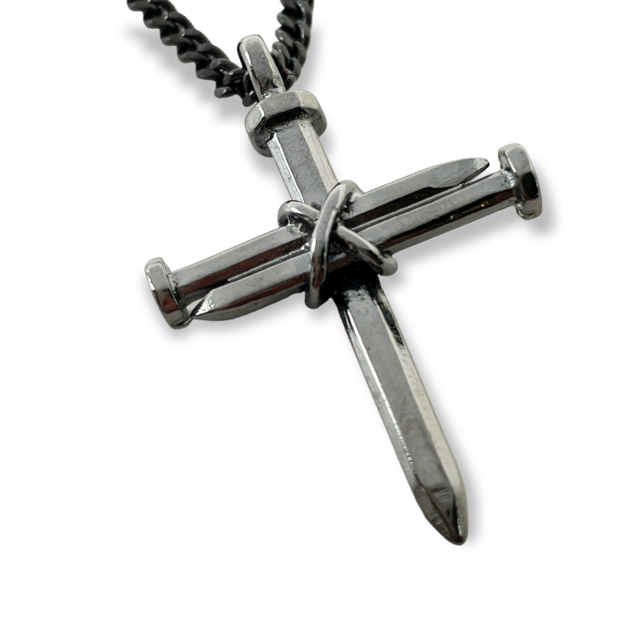 Nail Cross Dark Metal Finish Pendant Dark Finish Chain Necklace
