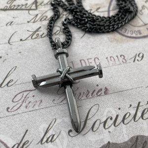 Nail Cross Dark Metal Finish Pendant Dark Finish Chain Necklace