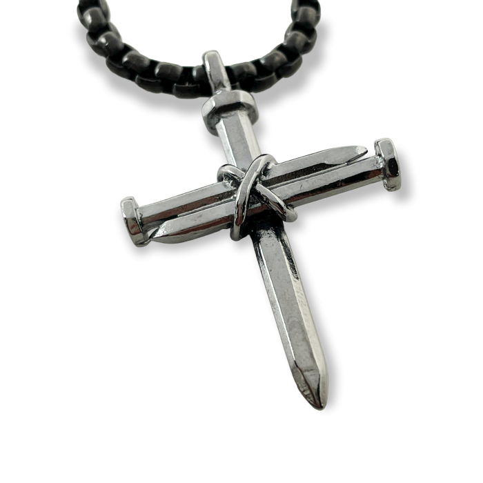 Nail Cross Dark Metal Finish Pendant Dark Finish Heavy Chain Necklace