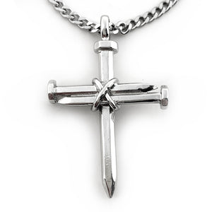 Nail Cross Rhodium Finish Necklace On 18 Inch Curb Chain - Forgiven Jewelry