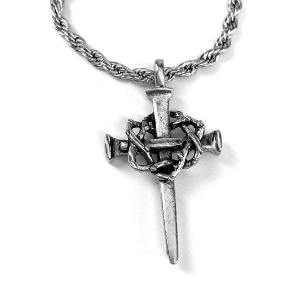 Crown Of Thorns Nail Cross Necklace Rope Chain - Forgiven Jewelry