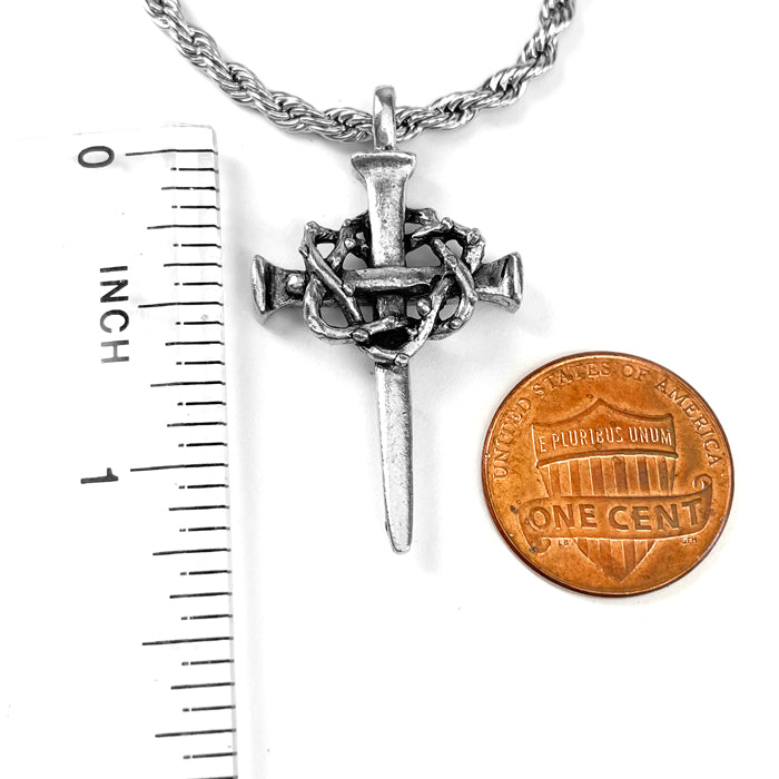 Crown Of Thorns Nail Cross Necklace Rope Chain - Forgiven Jewelry