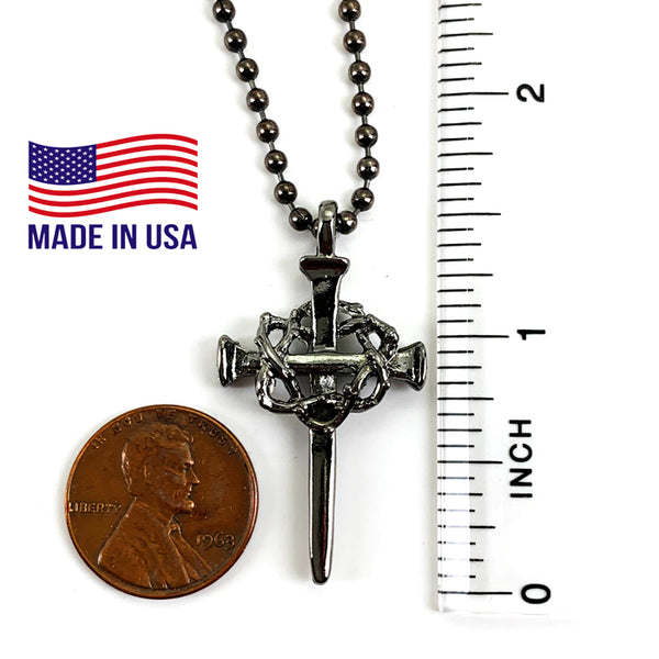 Nail Crown Cross In Gunmetal Finish with Gunmetal Ball Chain Necklace - Forgiven Jewelry