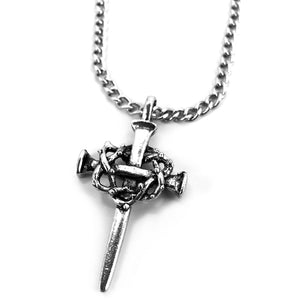 Crown Of Thorns Nail Cross Necklace Silver Finish On Chain - Forgiven Jewelry