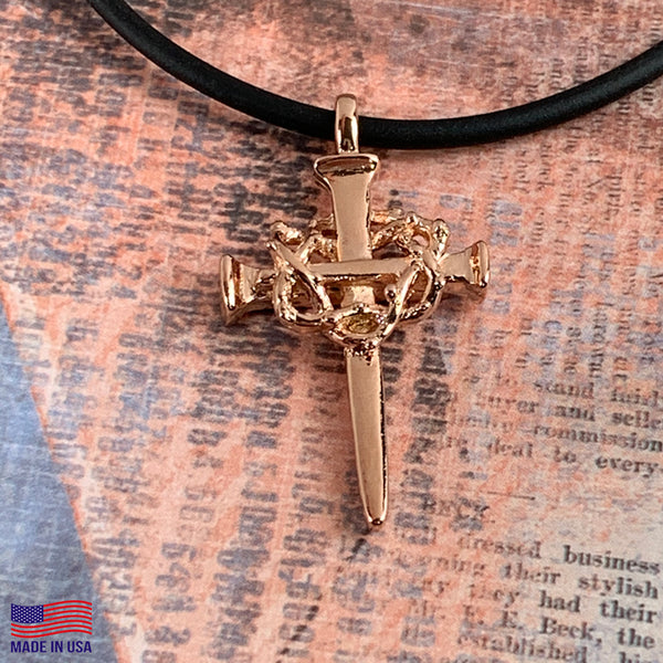Crown Of Thorns Nail Cross Necklace Rose Gold Finish - Forgiven Jewelry