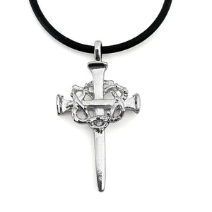 Crown Of Thorns Nail Cross Necklace Rhodium Finish - Forgiven Jewelry