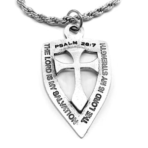 Cross Shield Necklace Antique Silver Finish On Rope Chain - Forgiven Jewelry