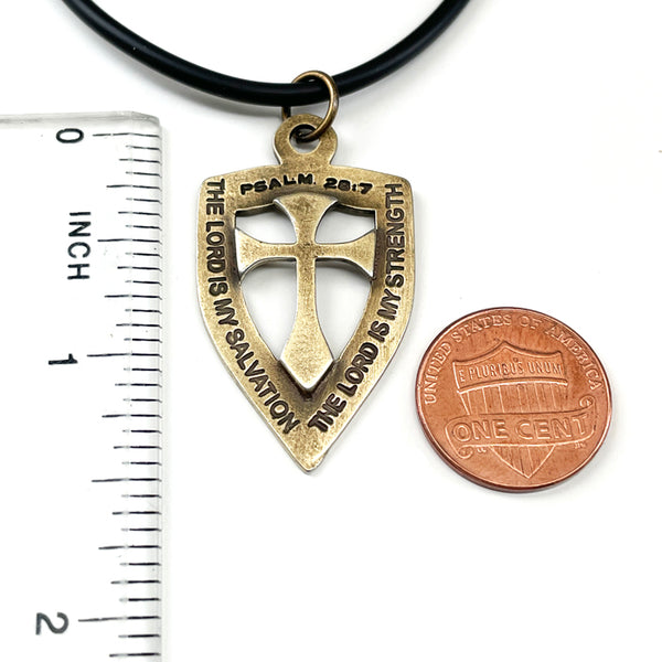 Shield with Cross Pendant Necklace Brass Color Finish - Forgiven Jewelry