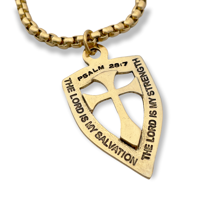 Shield Cross Gold Finish Pendant Gold Finish Heavy Chain