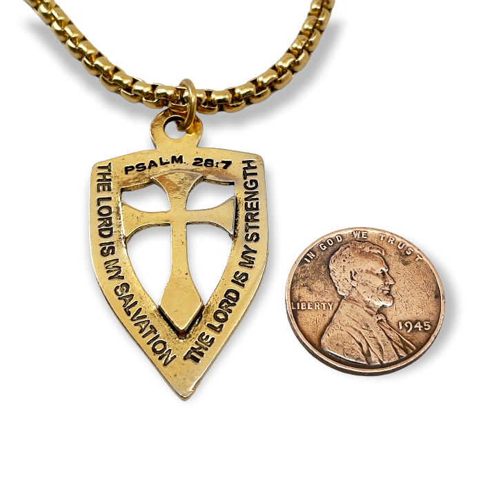 Shield Cross Gold Finish Pendant Gold Finish Heavy Chain