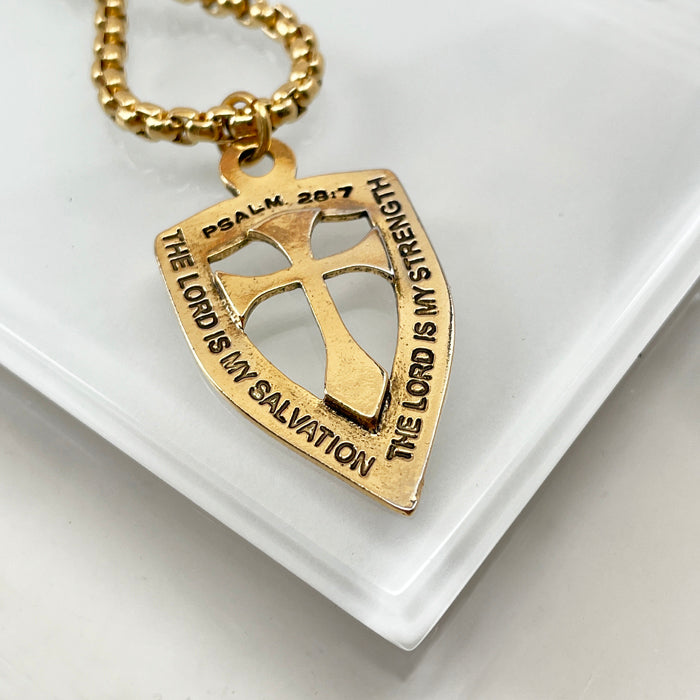 Shield Cross Gold Finish Pendant Gold Finish Heavy Chain