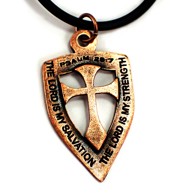 Shield with Cross Pendant Necklace Copper Color Finish - Forgiven Jewelry