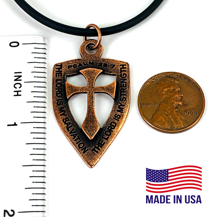Shield with Cross Pendant Necklace Copper Color Finish - Forgiven Jewelry