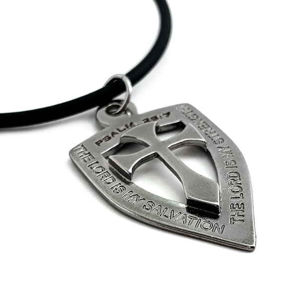 Shield with Cross Pendant Necklace Gunmetal Color Finish - Forgiven Jewelry
