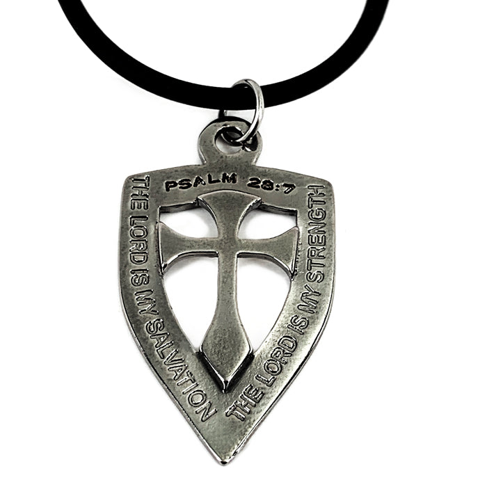 Shield with Cross Pendant Necklace Gunmetal Color Finish - Forgiven Jewelry