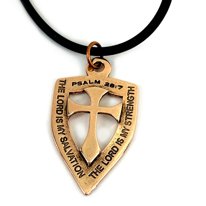 Shield with Cross Pendant Necklace Rose Gold Metal Finish - Forgiven Jewelry