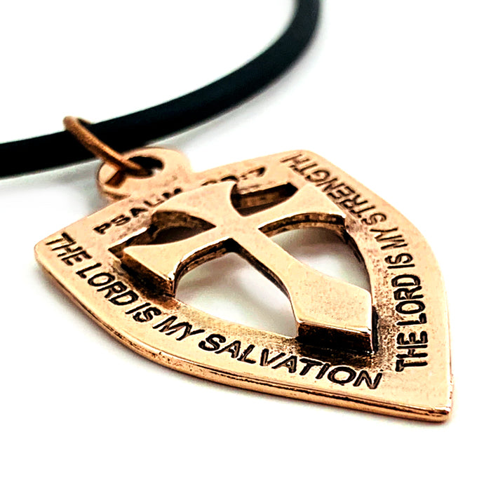 Shield with Cross Pendant Necklace Rose Gold Metal Finish - Forgiven Jewelry