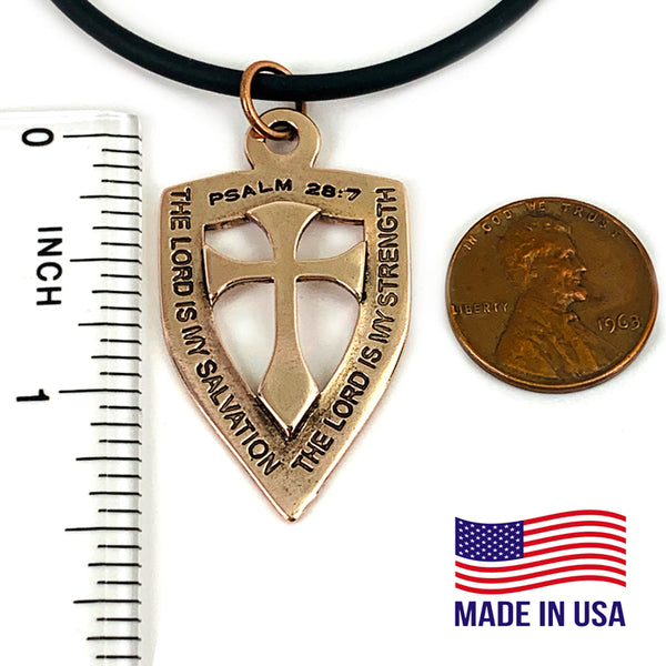Shield with Cross Pendant Necklace Rose Gold Metal Finish - Forgiven Jewelry
