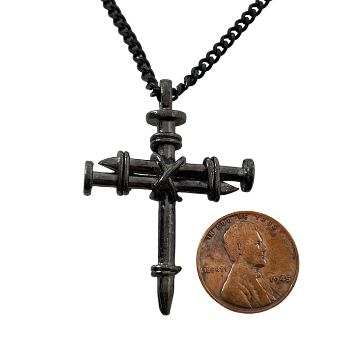 Nail Cross Pendant Gunmetal Color Finish Dark Chain Necklace