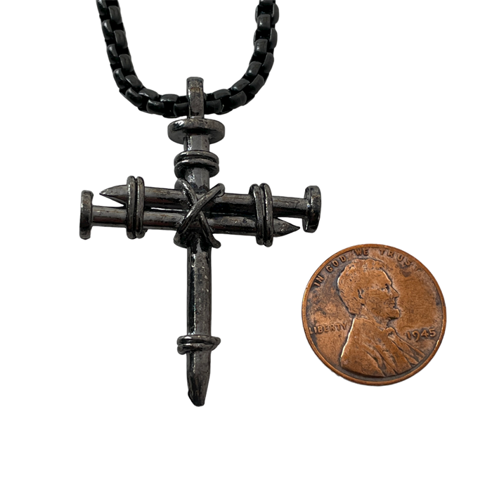 Nail Cross Pendant Gunmetal Color Finish Dark Heavy Chain Necklace