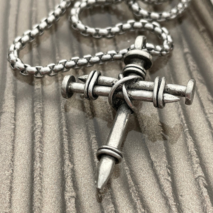 Pewter Nail Cross on Heavy Box Chain