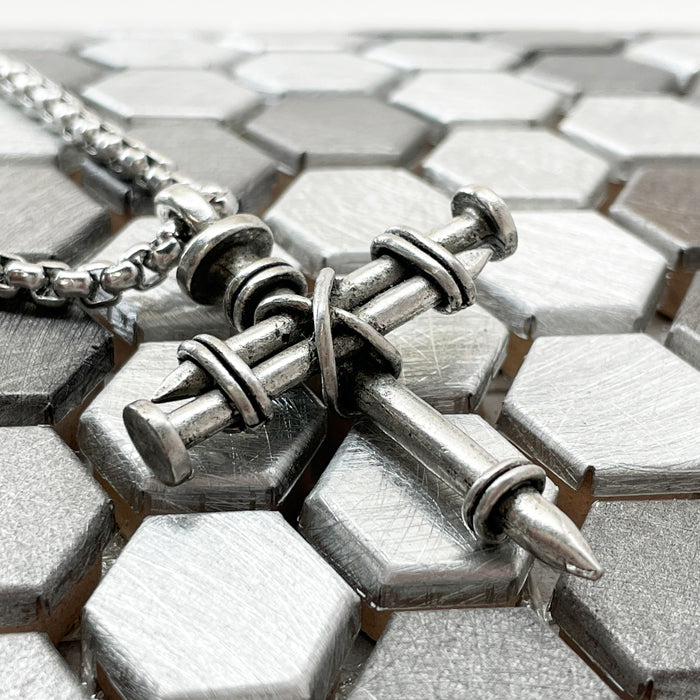 Pewter Nail Cross on Heavy Box Chain