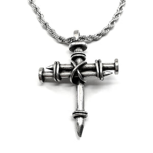 Nail Cross Necklace Antique Silver Finish Rope Chain - Forgiven Jewelry