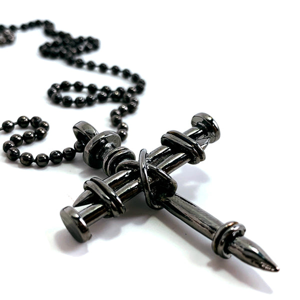 Nail Cross Gunmetal Color Finish Necklace - Forgiven Jewelry