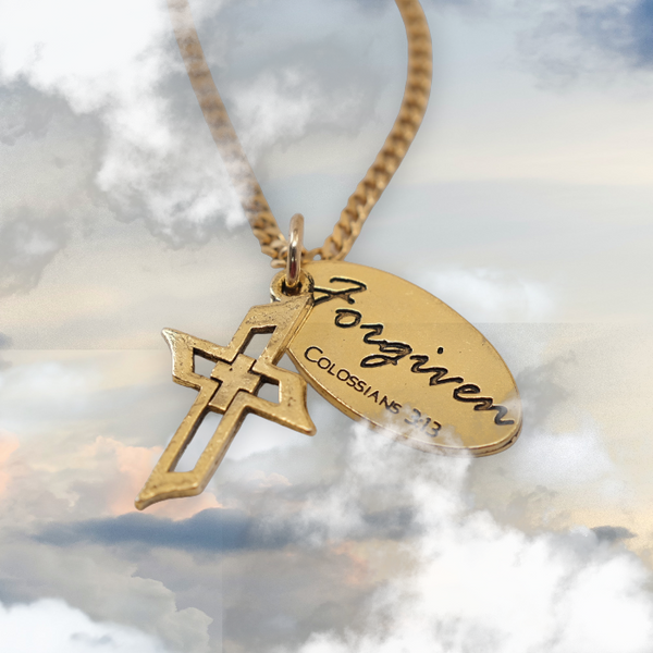 Cross Gold Finish Men Of Faith Forgiven Tag Gold Chain Necklace