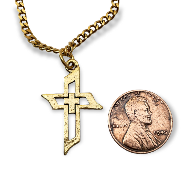 Cross Men Of Faith Gold Finish Pendant Gold Chain Necklace