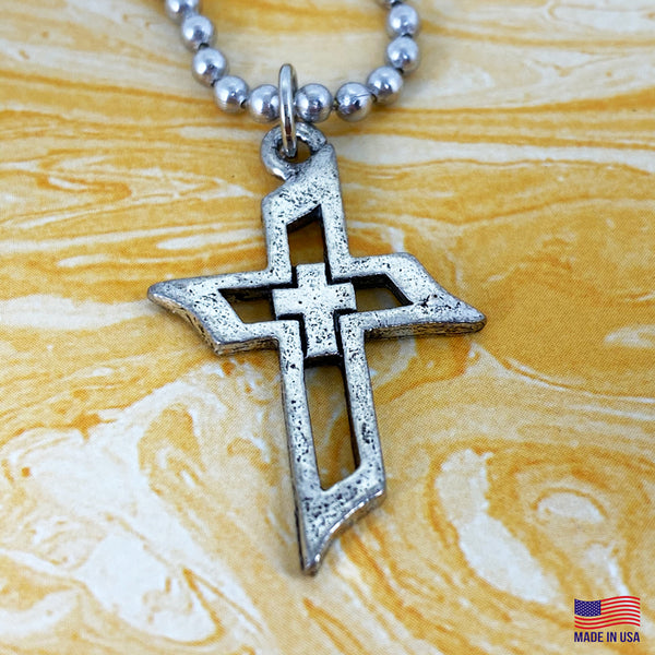 Cross Of Faith Necklace Antique Silver Finish On Ball Chain - Forgiven Jewelry