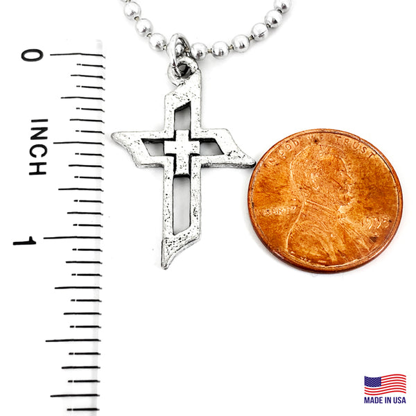 Cross Of Faith Necklace Antique Silver Finish On Ball Chain - Forgiven Jewelry